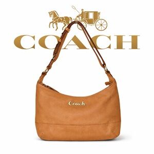 Coach F17489 East West Duffle Convertible Shoulder Bag Camel Tan Leather EUC